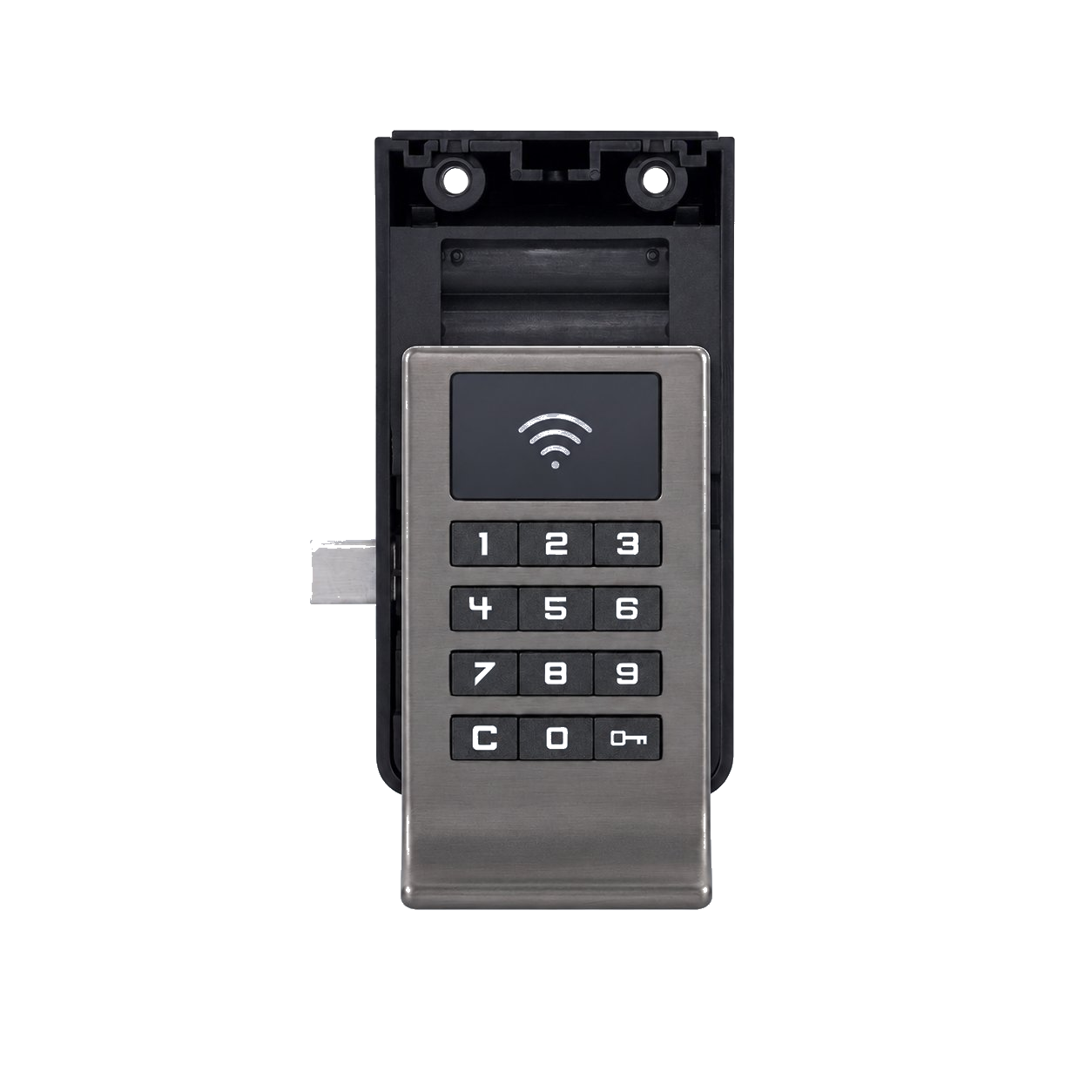 2000D electronic RFID smart laundry locker lock in matte black finish with numeric keypad and recessed pull handle