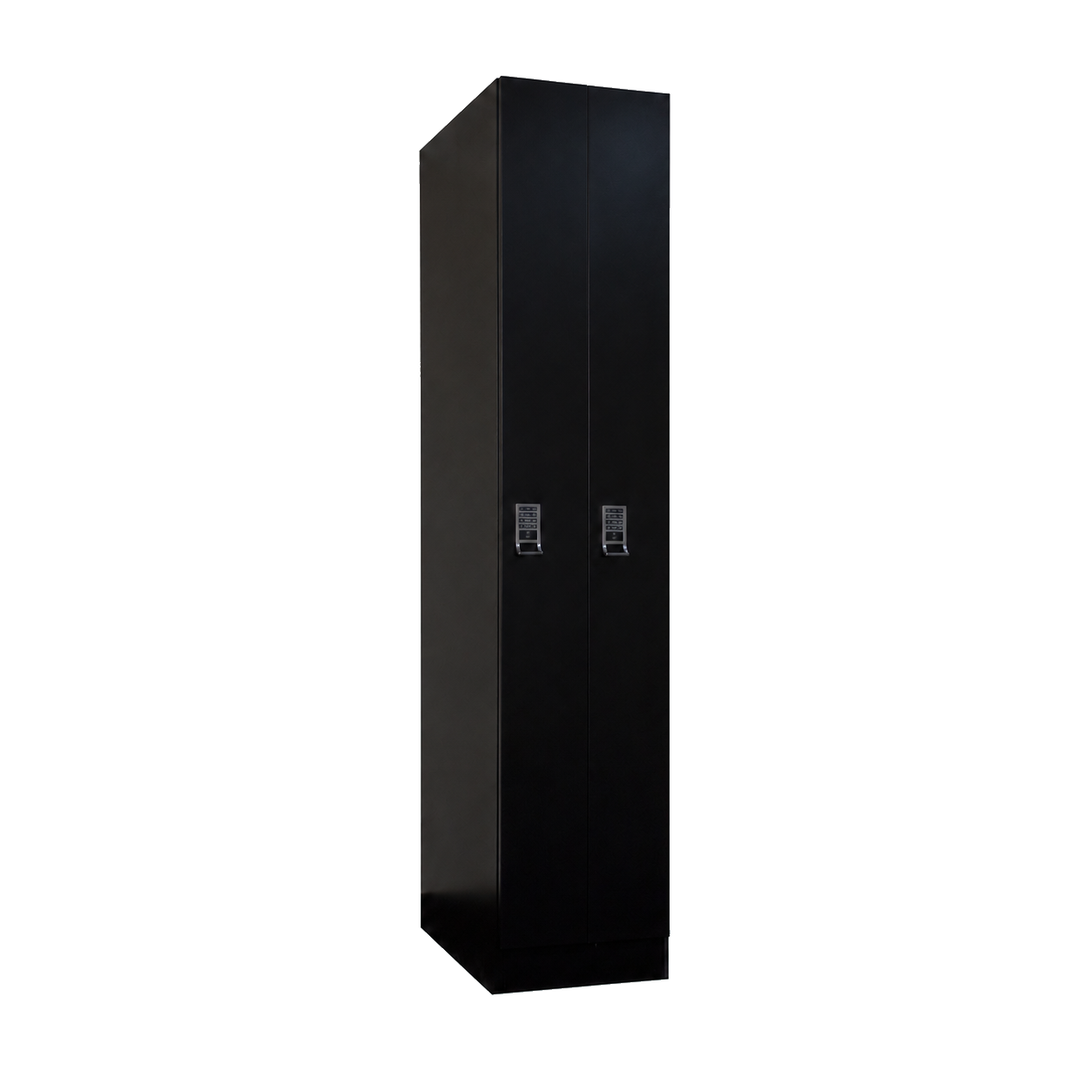 Long-door laundry locker showing two tall doors with electronic RFID keypads centered on each door