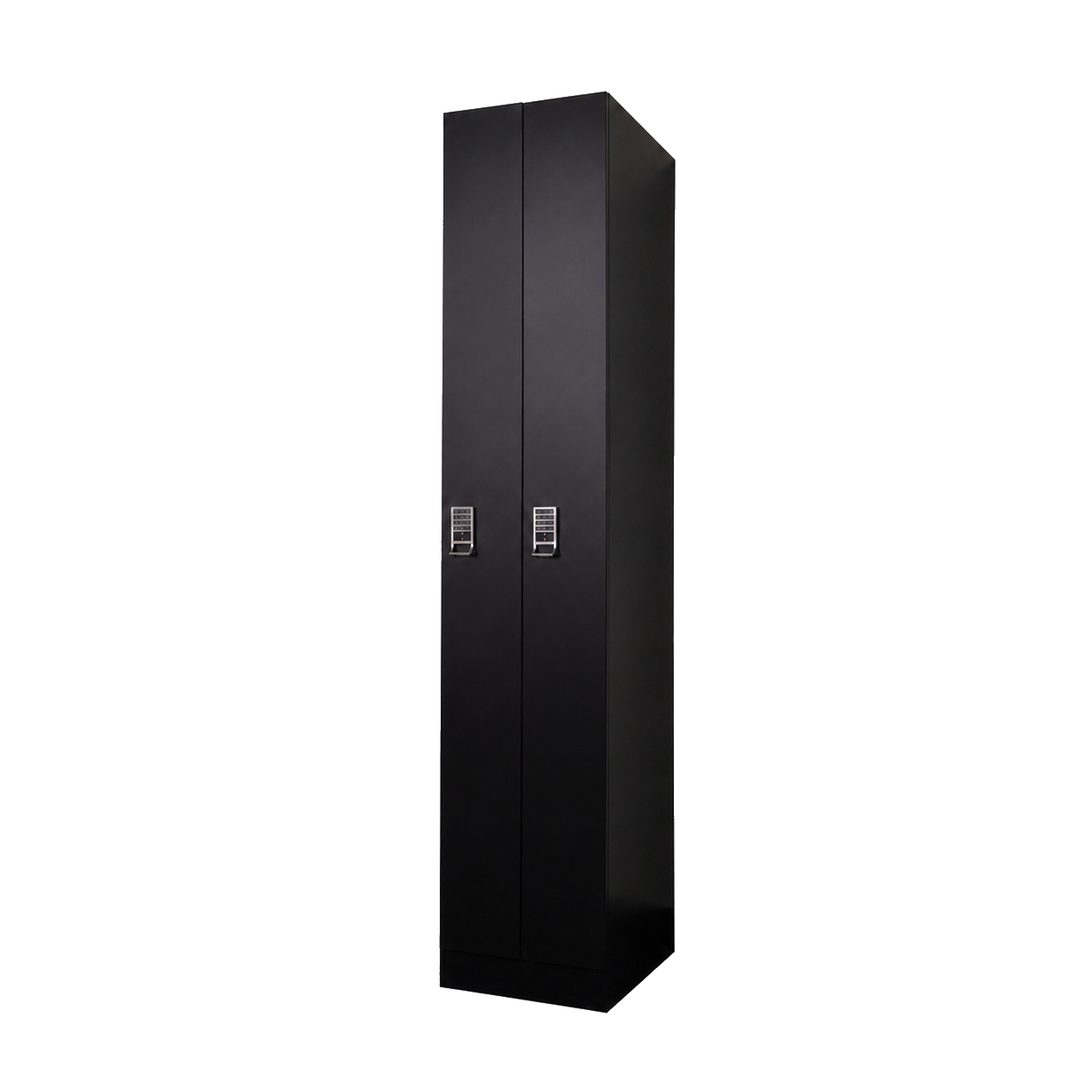 Long-door laundry locker side elevation, full-height doors with handles